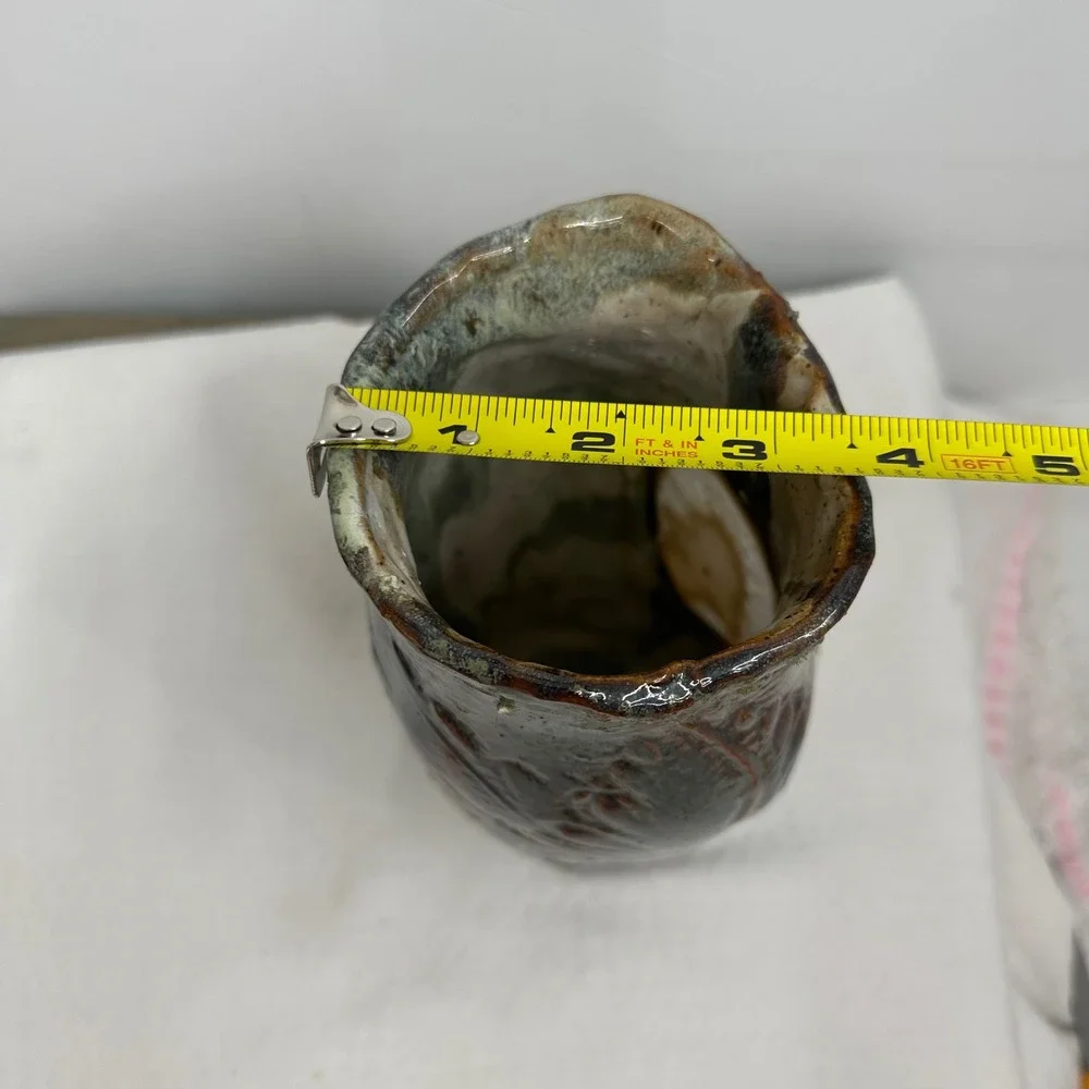 Terrance M Bedell Studio Pottery Vase Handmade signed '14‎ Brown Geode luminary
